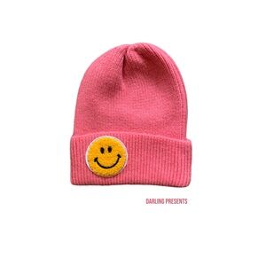Smiley Face Beanie Unisex Color Pink Size OS